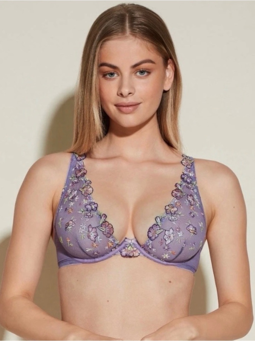 Cosabella Abri
Underwire Bra Lavender
Floral Embroidered
Plunge Bra 34D NWT